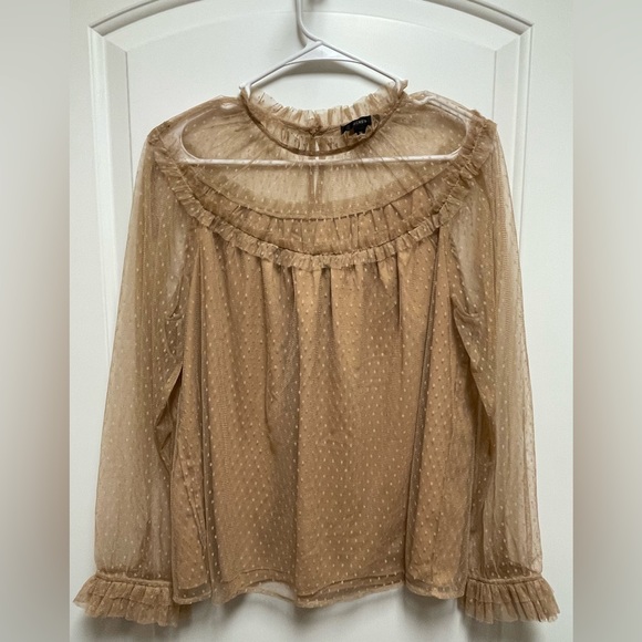 J. Crew Tan Sheer Polka Dot Blouse - Picture 2 of 10